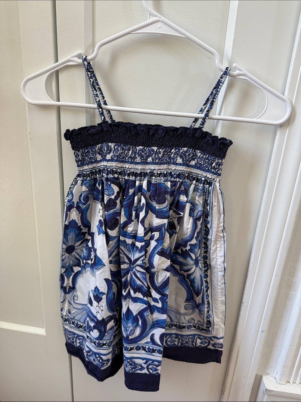 D&G Blue & White Floral Smocked Strap Sundress